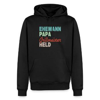 Ehemann Papa Grillmeister Held - Männer Premium Bio Hoodie - Schwarz - Vorne - Nico (187cm)