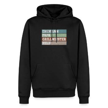 Ehemann Papa Grillmeister Held - Männer Premium Bio Hoodie - Schwarz - Vorne - Nico (187cm)