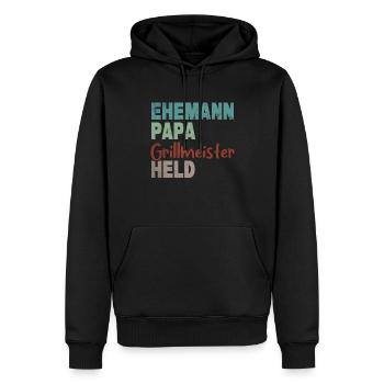 Ehemann Papa Grillmeister Held Vatertag - Männer Premium Bio Hoodie - Schwarz - Vorne - Nico (187cm)