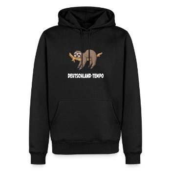Statement Sprüche Deutschland-Tempo mit Faultier - Männer Premium Bio Hoodie - Schwarz - Vorne - Nico (187cm)