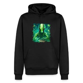 Des extraterrestres verts, des extraterrestres et des ovnis dans la forêt, l’espace - Sweat à capuche Premium bio Homme - noir - Devant - Nico (187cm)