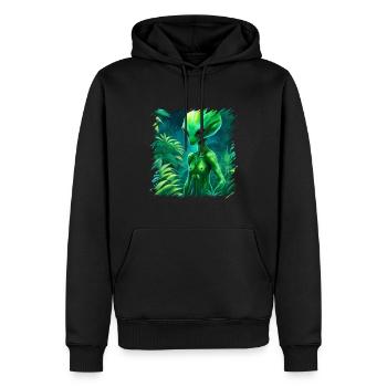 Des extraterrestres verts, des extraterrestres et des ovnis dans la forêt, l’espace - Sweat à capuche Premium bio Homme - noir - Devant - Nico (187cm)
