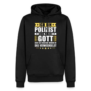 Ich bin Polizist und nicht Gott - Männer Premium Bio Hoodie - Schwarz - Vorne - Nico (187cm)