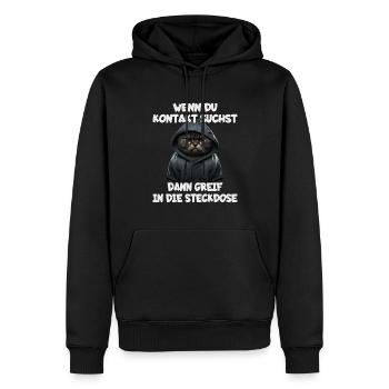 Wenn du Kontakt suchst dann greif in die Steckdose - Männer Premium Bio Hoodie - Schwarz - Vorne - Nico (187cm)