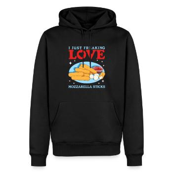 Mozzarella Sticks | Käse Käseliebhaber Geschenk - Männer Premium Bio Hoodie - Schwarz - Vorne - Nico (187cm)