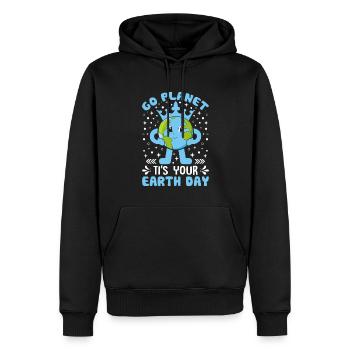Go Planet It's Your Earth Day Cheerful Artwork - Men’s Premium Organic Hoodie - black - Front - Nico (187cm)