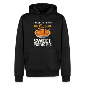 Tarte aux patates douces Tarte aux patates douces Cadeau - Sweat à capuche Premium bio Homme - noir - Devant - Nico (187cm)
