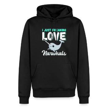 Narval baleine Narval baleines narval cadeau - Sweat à capuche Premium bio Homme - noir - Devant - Nico (187cm)