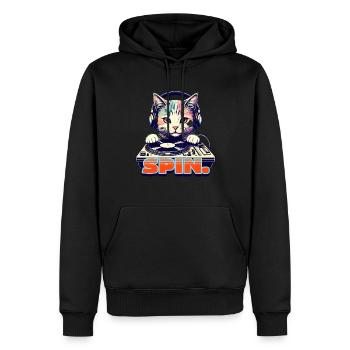 Süßes DJ Kätzchen Schallplattenspieler Retro Style - Männer Premium Bio Hoodie - Schwarz - Vorne - Nico (187cm)