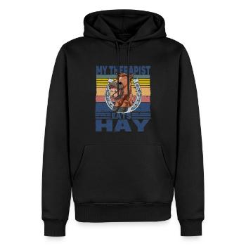 My Therapist Eats Hay - Männer Premium Bio Hoodie - Schwarz - Vorne - Nico (187cm)