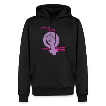 La Sainte Trinité - Sweat à capuche Premium bio Homme - noir - Devant - Nico (187cm)