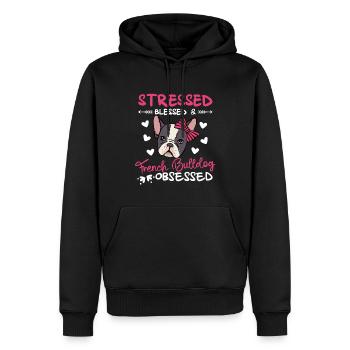 Gesegnete Französische Bulldogge Besessen - Männer Premium Bio Hoodie - Schwarz - Vorne - Nico (187cm)