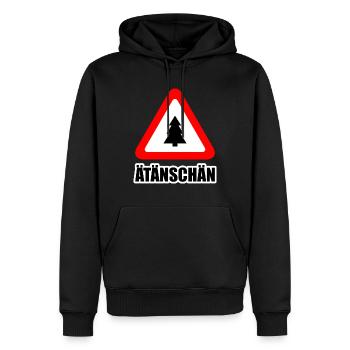 Verkehrsschild: Achtung Ätänschän Attention - Männer Premium Bio Hoodie - Schwarz - Vorne - Nico (187cm)
