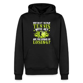 Pourquoi ne jouez-vous pas au tennis avec moi - Sweat à capuche Premium bio Homme - noir - Devant - Nico (187cm)