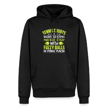 Tennis courts Playing fun with fuzzy balls - Men’s Premium Organic Hoodie - black - Front - Nico (187cm)