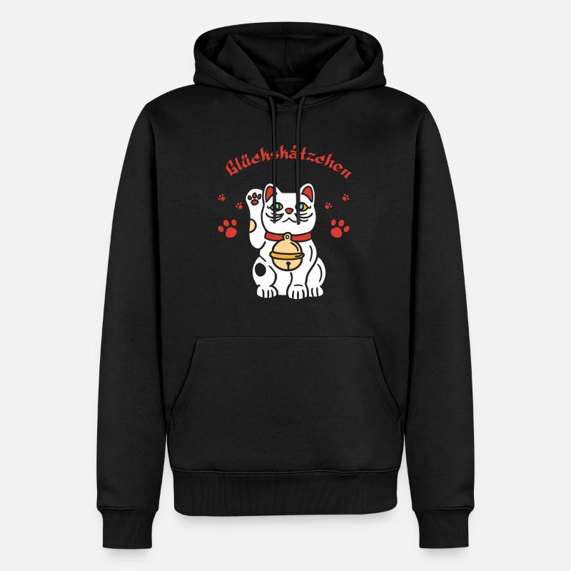 Glückskätzchen-süßes Winkekatzedesign - Männer Premium Bio Hoodie - Schwarz