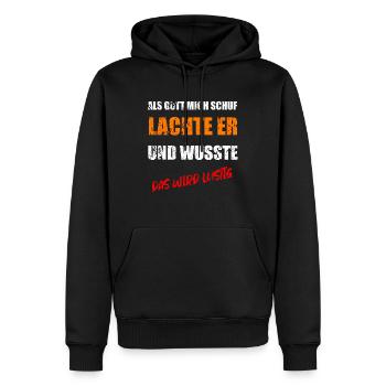 ALS GOTT MICH SCHUF WUSSTE ER DAS WIRD LUSTIG - Männer Premium Bio Hoodie - Schwarz - Vorne - Nico (187cm)