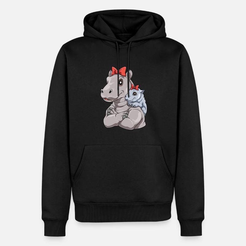 Liebevolles Nilpferd mit Nilpferd Kind - Männer Premium Bio Hoodie - Schwarz