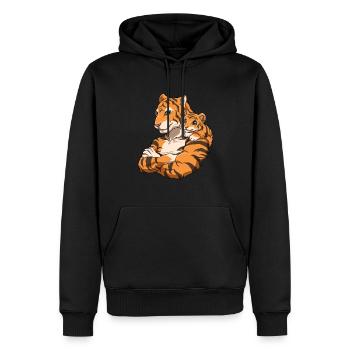 Starker Tiger mit Tiger Kind für einen Tiger - Männer Premium Bio Hoodie - Schwarz - Vorne - Nico (187cm)