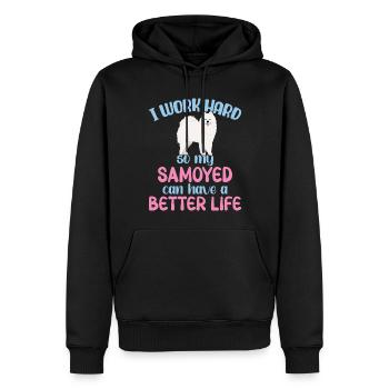 I work hard so my Samoyed can have a better Life - Men’s Premium Organic Hoodie - black - Front - Nico (187cm)