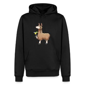 Lustiges Alpaka drinkt Cocktail - Männer Premium Bio Hoodie - Schwarz - Vorne - Nico (187cm)
