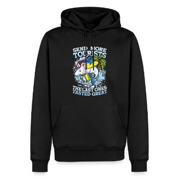 Send More Tourists für einen Surfer Wellenreiter - Männer Premium Bio Hoodie - Schwarz - Vorne - Nico (187cm)