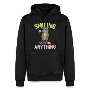 Sourire peut tout réparer - Grinning Quokka - Sweat à capuche Premium bio Homme - noir - Devant - Nico (187cm)