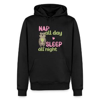 Sieste toute la journée - Dormir toute la nuit / Quokka souriant - Sweat à capuche Premium bio Homme - noir - Devant - Nico (187cm)