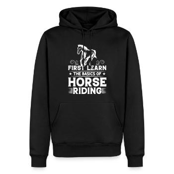 Apprenez d’abord les bases de l’équitation... - Sweat à capuche Premium bio Homme - noir - Devant - Nico (187cm)