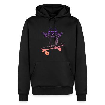 Skateboard Skaten Katze mit Skateboarder - Männer Premium Bio Hoodie - Schwarz - Vorne - Nico (187cm)