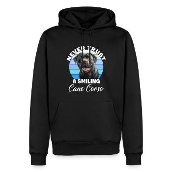 Never Trust A Smiling Cane Corso - Männer Premium Bio Hoodie - Schwarz - Vorne - Nico (187cm)