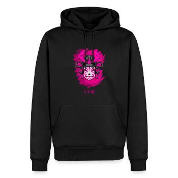 Kitsun Vaporwave Japonais Kami Vaporwave Kitsune - Sweat à capuche Premium bio Homme - noir - Devant - Nico (187cm)