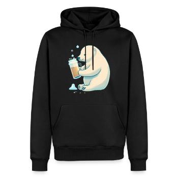 Eisbär genießt ein leckeres Bier - Männer Premium Bio Hoodie - Schwarz - Vorne - Nico (187cm)