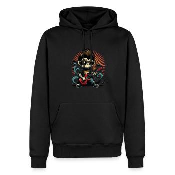 Affe Schimpanse spielt Acousitc Rock Gitarre - Männer Premium Bio Hoodie - Schwarz - Vorne - Nico (187cm)