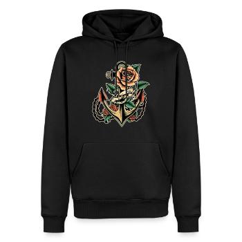 Toujours avec tatouage rose old school - Sweat à capuche Premium bio Homme - noir - Devant - Nico (187cm)