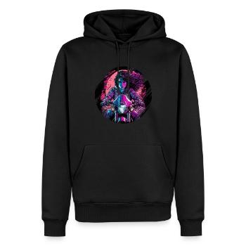 Schöne Motorradfahrerin auf ihrer Maschine - Männer Premium Bio Hoodie - Schwarz - Vorne - Nico (187cm)