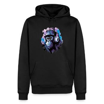 Gorilla Musik Kopfhörer Musik Affe - Männer Premium Bio Hoodie - Schwarz - Vorne - Nico (187cm)