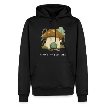 Vivre mon meilleur champignon de vie - Sweat à capuche Premium bio Homme - noir - Devant - Nico (187cm)