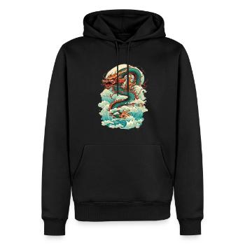 Asiatisch Drache Anime Japanisch Meer Wellen - Männer Premium Bio Hoodie - Schwarz - Vorne - Nico (187cm)
