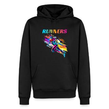 Dynamische Läufer Lauf Wettkampf - Männer Premium Bio Hoodie - Schwarz - Vorne - Nico (187cm)