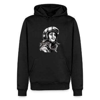 Motorradfahrerin für eine Motorradfahrerin - Männer Premium Bio Hoodie - Schwarz - Vorne - Nico (187cm)