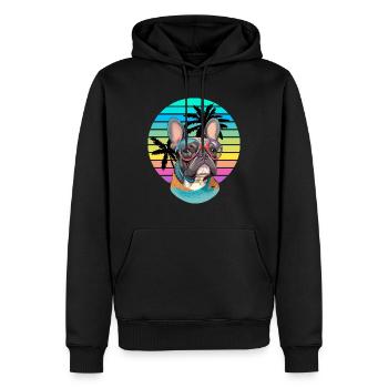 Französische Bulldogge Retro-Vibes - Männer Premium Bio Hoodie - Schwarz - Vorne - Nico (187cm)