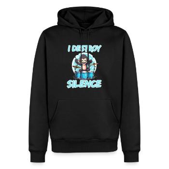 I Destroy Silence Affe Schlagzeug Trommeln - Männer Premium Bio Hoodie - Schwarz - Vorne - Nico (187cm)
