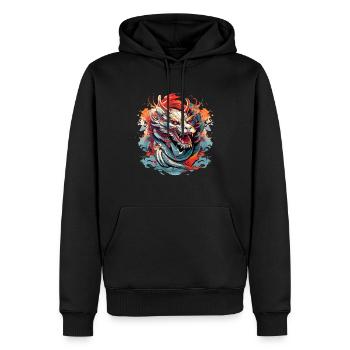 Asiatisch Drache Anime Japanisch Meer Wellen - Männer Premium Bio Hoodie - Schwarz - Vorne - Nico (187cm)