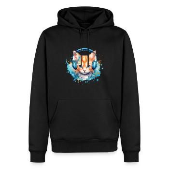 Niedliche Katze mit Kopfhörer Katzenmusik - Männer Premium Bio Hoodie - Schwarz - Vorne - Nico (187cm)