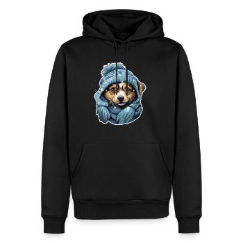Chien d’hiver avec chapeau et écharpe - Sweat à capuche Premium bio Homme - noir - Devant - Nico (187cm)