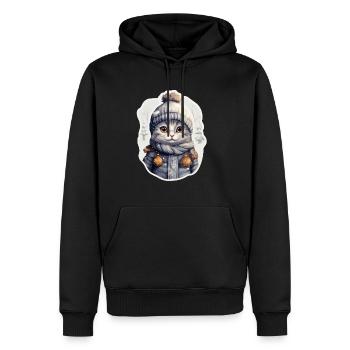 Katze mit Mütze, Schal und Jacke im Schnee - Männer Premium Bio Hoodie - Schwarz - Vorne - Nico (187cm)