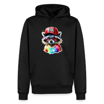 Cooler Waschbär mit Mütze und Brille - Männer Premium Bio Hoodie - Schwarz - Vorne - Nico (187cm)