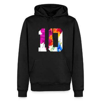 NUMÉRO 10 ANS 10E ANNIVERSAIRE - Sweat à capuche Premium bio Homme - noir - Devant - Nico (187cm)