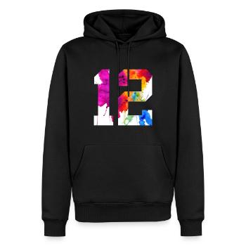 NUMÉRO 12 ANS 12E ANNIVERSAIRE - Sweat à capuche Premium bio Homme - noir - Devant - Nico (187cm)